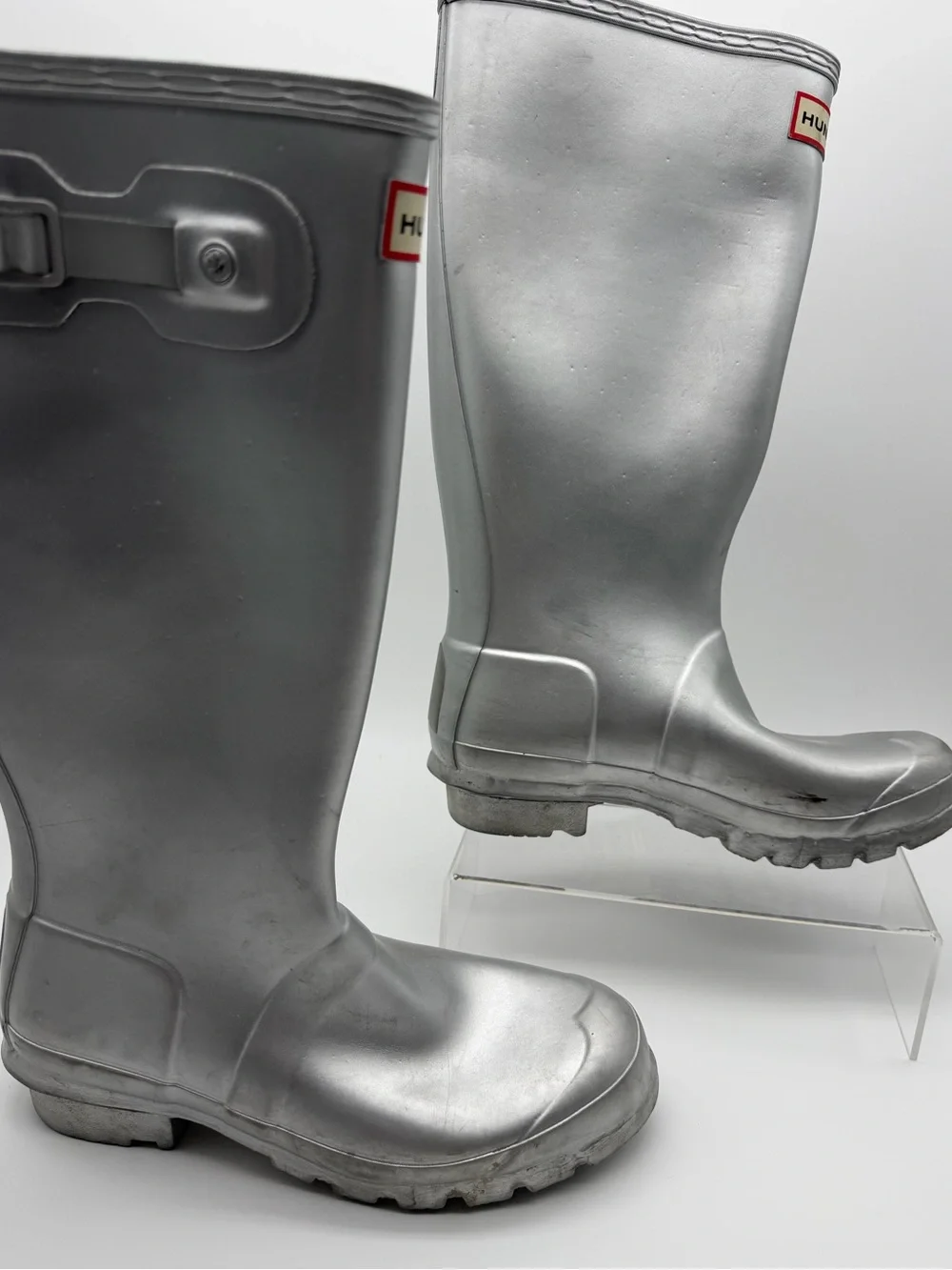 Hunter Original Kids Classic Silver Metallic Tall Rain Winter Boots Size US 4